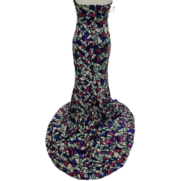 Missord Sexy V-Cut Strapless Sequin Multi Color Mermaid Dress With High Split - Picture 8 of 13